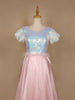 Pale Pink Sequin Designed Organza Party Gown
