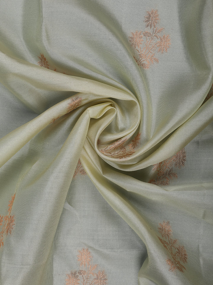 Pale Yellow Floral Woven Pure Kanchipuram Silk Saree - Diadem