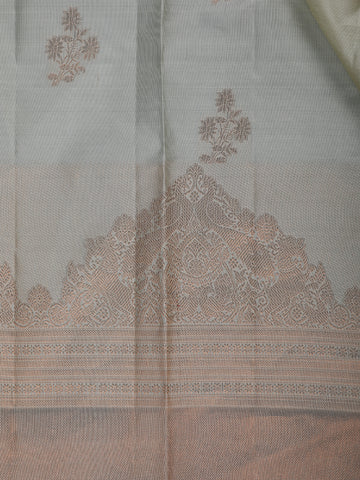 Pale Yellow Floral Woven Pure Kanchipuram Silk Saree - Diadem