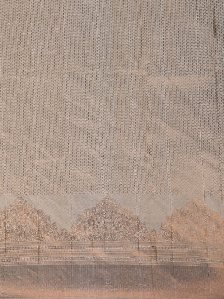Pale Yellow Floral Woven Pure Kanchipuram Silk Saree - Diadem
