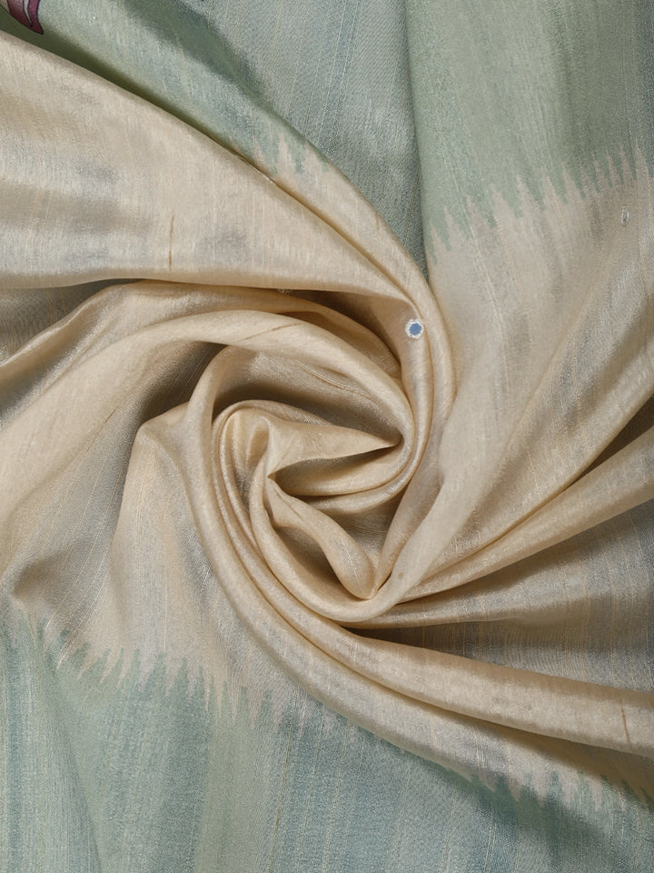 Pale Yellow Floral Designed Semi Tussar Saree - Diadem