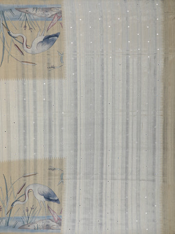 Pale Yellow Floral Designed Semi Tussar Saree - Diadem