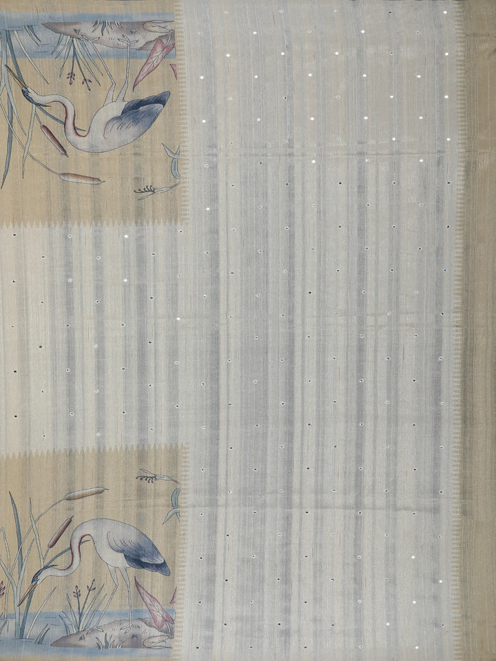 Pale Yellow Floral Designed Semi Tussar Saree - Diadem