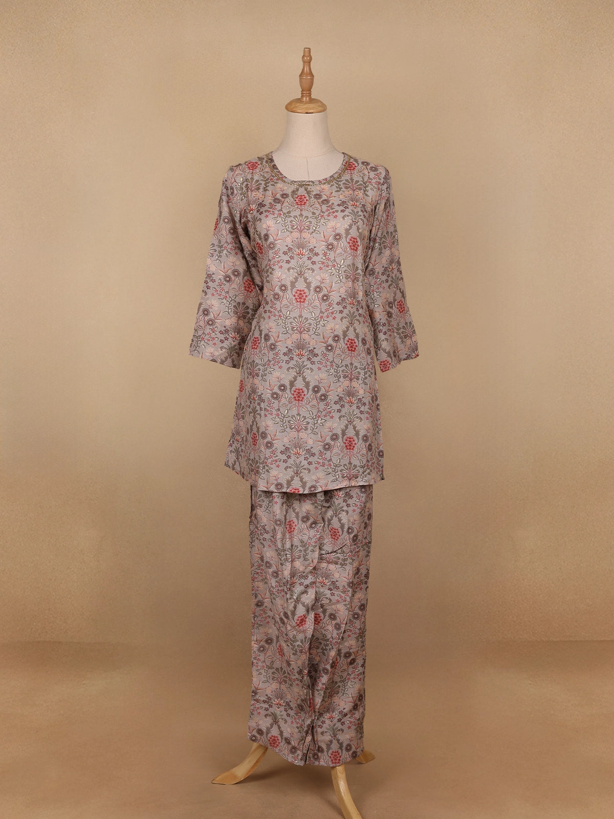 Pale pink Floral Designed Semi Silk Salwar Suit - Diadem
