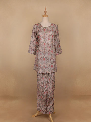 Pale pink Floral Designed Semi Silk Salwar Suit - Diadem