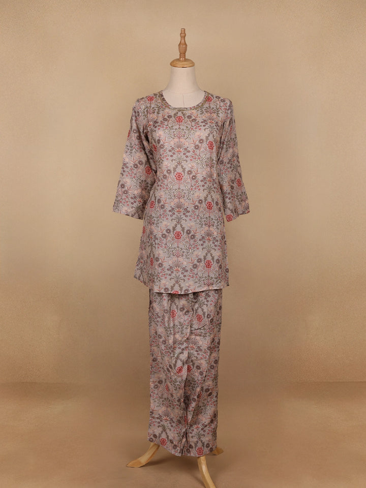 Pale pink Floral Designed Semi Silk Salwar Suit - Diadem