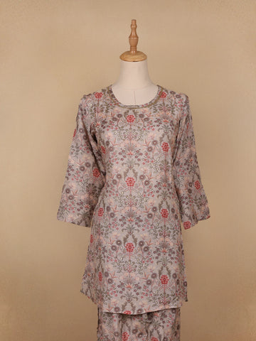 Pale pink Floral Designed Semi Silk Salwar Suit - Diadem