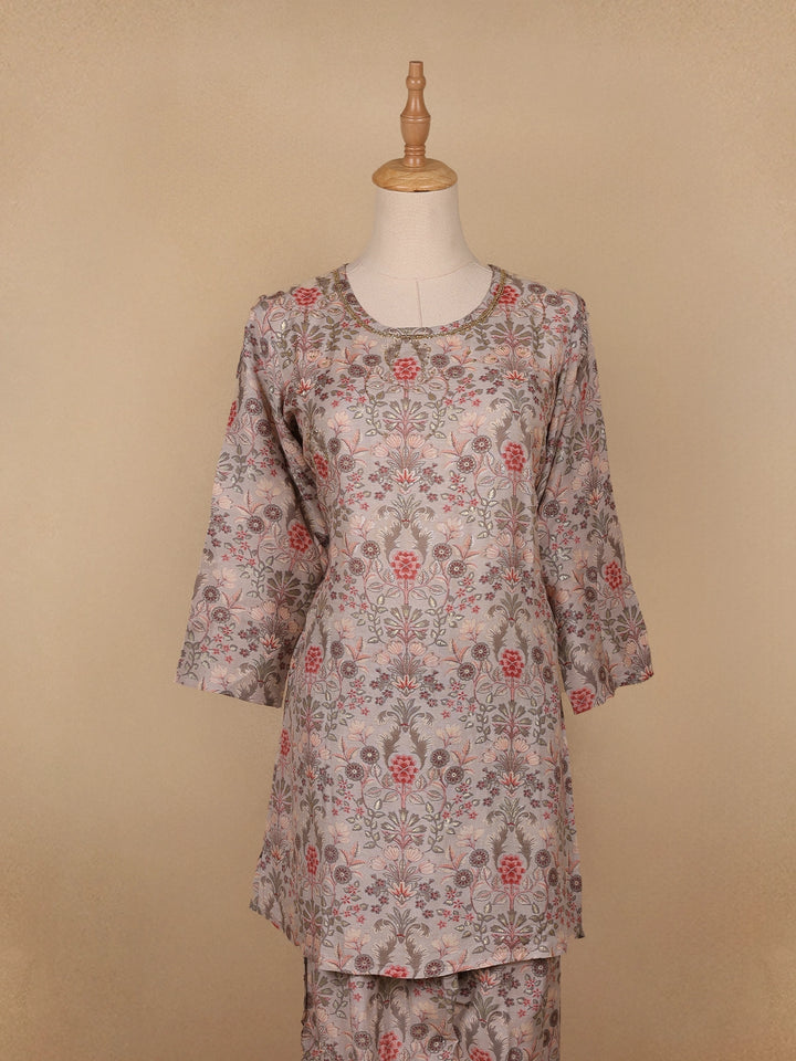Pale pink Floral Designed Semi Silk Salwar Suit - Diadem