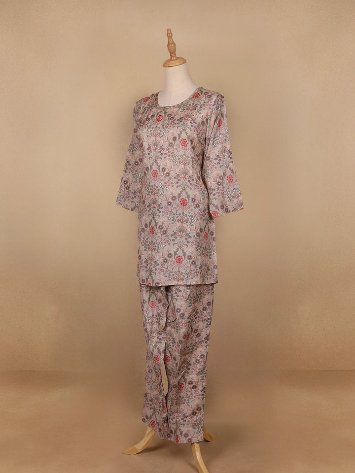Pale pink Floral Designed Semi Silk Salwar Suit - Diadem