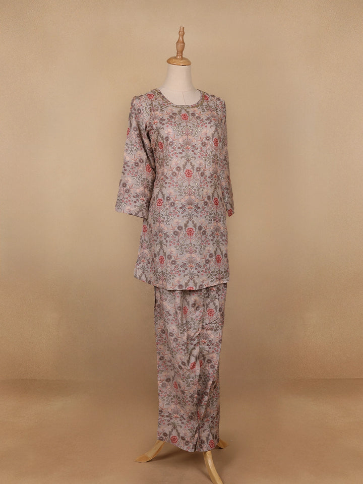 Pale pink Floral Designed Semi Silk Salwar Suit - Diadem