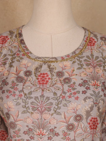 Pale pink Floral Designed Semi Silk Salwar Suit - Diadem