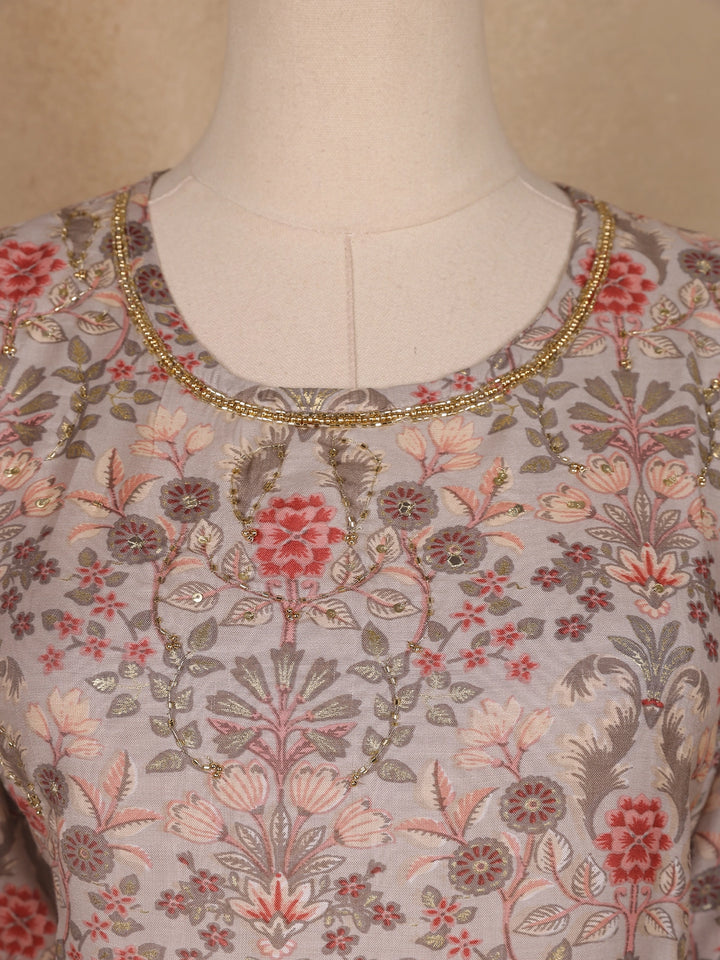 Pale pink Floral Designed Semi Silk Salwar Suit - Diadem