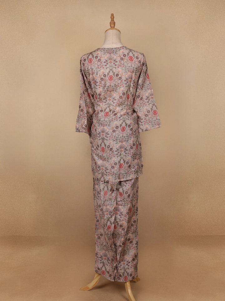 Pale pink Floral Designed Semi Silk Salwar Suit - Diadem