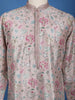 Pale Pink Floral Design Embroidery Design Silk Kurta Set For Men
