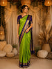 Parrot Green Butta Zari Woven Design Pure Kanchipuram Silk Saree with Contrast Double Zari Border