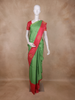 Parrot Green Checked Zari Woven Design Pure Kanchipuram Silk Saree with Contrast Red Border
