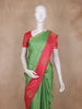 Parrot Green Checked Zari Woven Design Pure Kanchipuram Silk Saree with Contrast Red Border