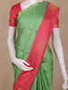 Parrot Green Checked Zari Woven Design Pure Kanchipuram Silk Saree with Contrast Red Border