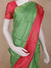 Parrot Green Checked Zari Woven Design Pure Kanchipuram Silk Saree with Contrast Red Border