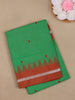 Parrot Green Diamond Motif Design Cotton Saree with Contrast Rust Temple Border