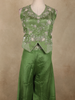 Parrot Green Floral Beads Embroidered Design Tissue Palazzo Suit