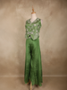 Parrot Green Floral Beads Embroidered Design Tissue Palazzo Suit