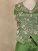 Parrot Green Floral Beads Embroidered Design Tissue Palazzo Suit