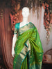 Parrot Green Floral Butta Zari Woven Design Pure Kanchipuram Silk Saree with Contrast Zari Border