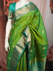 Parrot Green Floral Butta Zari Woven Design Pure Kanchipuram Silk Saree with Contrast Zari Border