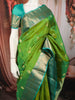 Parrot Green Floral Butta Zari Woven Design Pure Kanchipuram Silk Saree with Contrast Zari Border