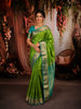 Parrot Green Floral Butta Zari Woven Design Pure Kanchipuram Silk Saree with Contrast Zari Border