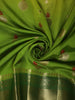 Parrot Green Floral Butta Zari Woven Design Semi Tussar Silk Fancy Saree with Floral Zari Border