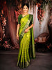 Parrot Green Floral Butta Zari Woven Design Semi Tussar Silk Fancy Saree with Floral Zari Border