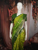 Parrot Green Floral Butta Zari Woven Design Semi Tussar Silk Fancy Saree with Floral Zari Border