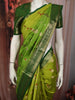 Parrot Green Floral Butta Zari Woven Design Semi Tussar Silk Fancy Saree with Floral Zari Border