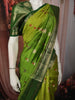 Parrot Green Floral Butta Zari Woven Design Semi Tussar Silk Fancy Saree with Floral Zari Border