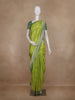 Parrot Green Floral Design Semi Banarasi Saree with Contrast Mint Green Border