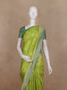 Parrot Green Floral Design Semi Banarasi Saree with Contrast Mint Green Border