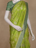 Parrot Green Floral Design Semi Banarasi Saree with Contrast Mint Green Border
