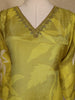 Parrot Green Floral Design Tussar Silk Salwar Suit With Dupatta