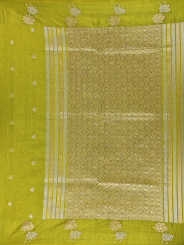 Parrot Green Floral Design Tussar Silk Saree - Diadem