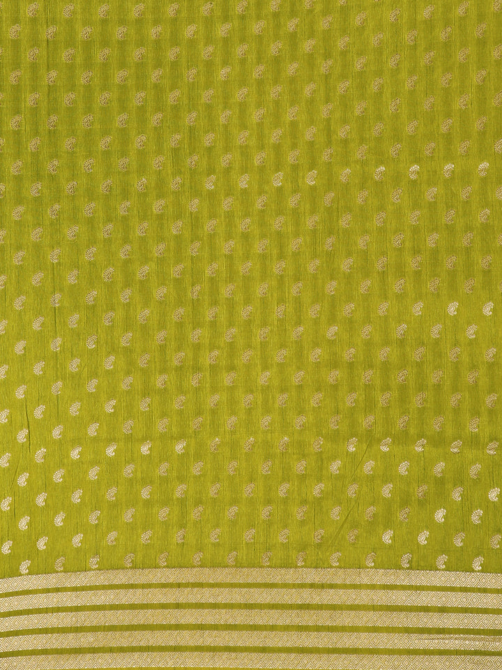 Parrot Green Floral Design Tussar Silk Saree - Diadem