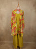 Parrot Green Floral Printed Design Cotton Plazzo Suit with Jacket