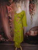 Parrot Green Floral Thread Embroidered Design Cotton Straight Cut Salwar Suit with Dupatta