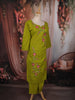 Parrot Green Floral Thread Embroidered Design Cotton Straight Cut Salwar Suit with Dupatta