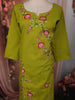 Parrot Green Floral Thread Embroidered Design Cotton Straight Cut Salwar Suit with Dupatta