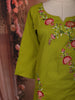 Parrot Green Floral Thread Embroidered Design Cotton Straight Cut Salwar Suit with Dupatta