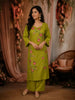 Parrot Green Floral Thread Embroidered Design Cotton Straight Cut Salwar Suit with Dupatta