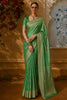 Parrot Green Floral Vine Zari Woven Design Pure Banarasi Silk Saree with Rich Zari Border