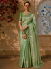 Parrot Green Floral Vine Zari Woven Design Pure Banarasi Silk Saree with Rich Zari Border